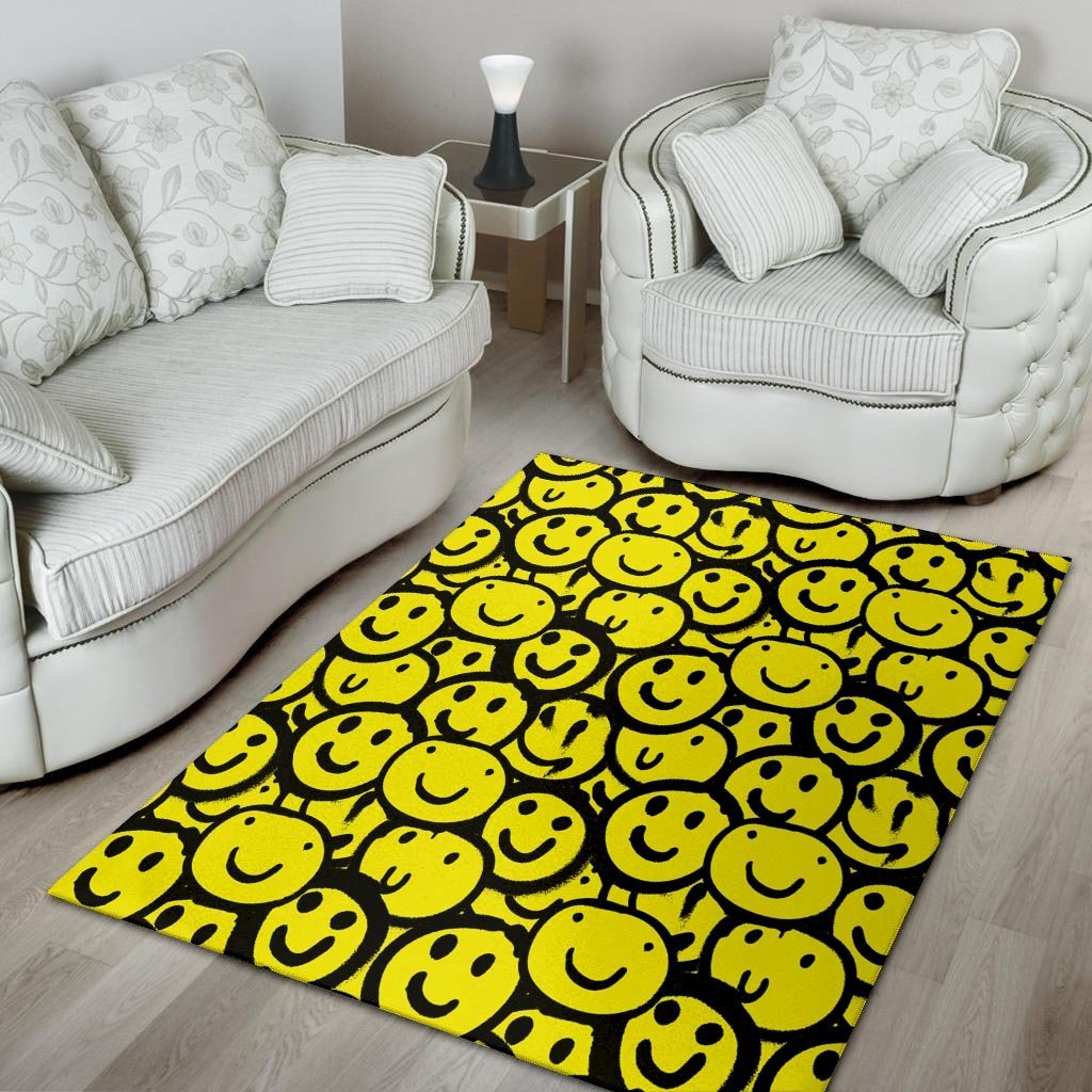 Graffiti Happy Emoji Print Floor Mat-grizzshop