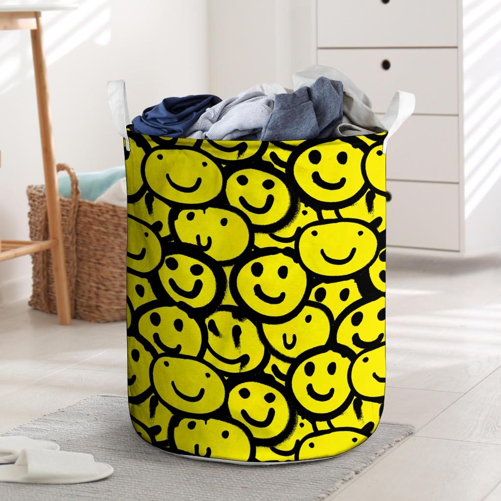 Graffiti Happy Emoji Print Laundry Basket-grizzshop