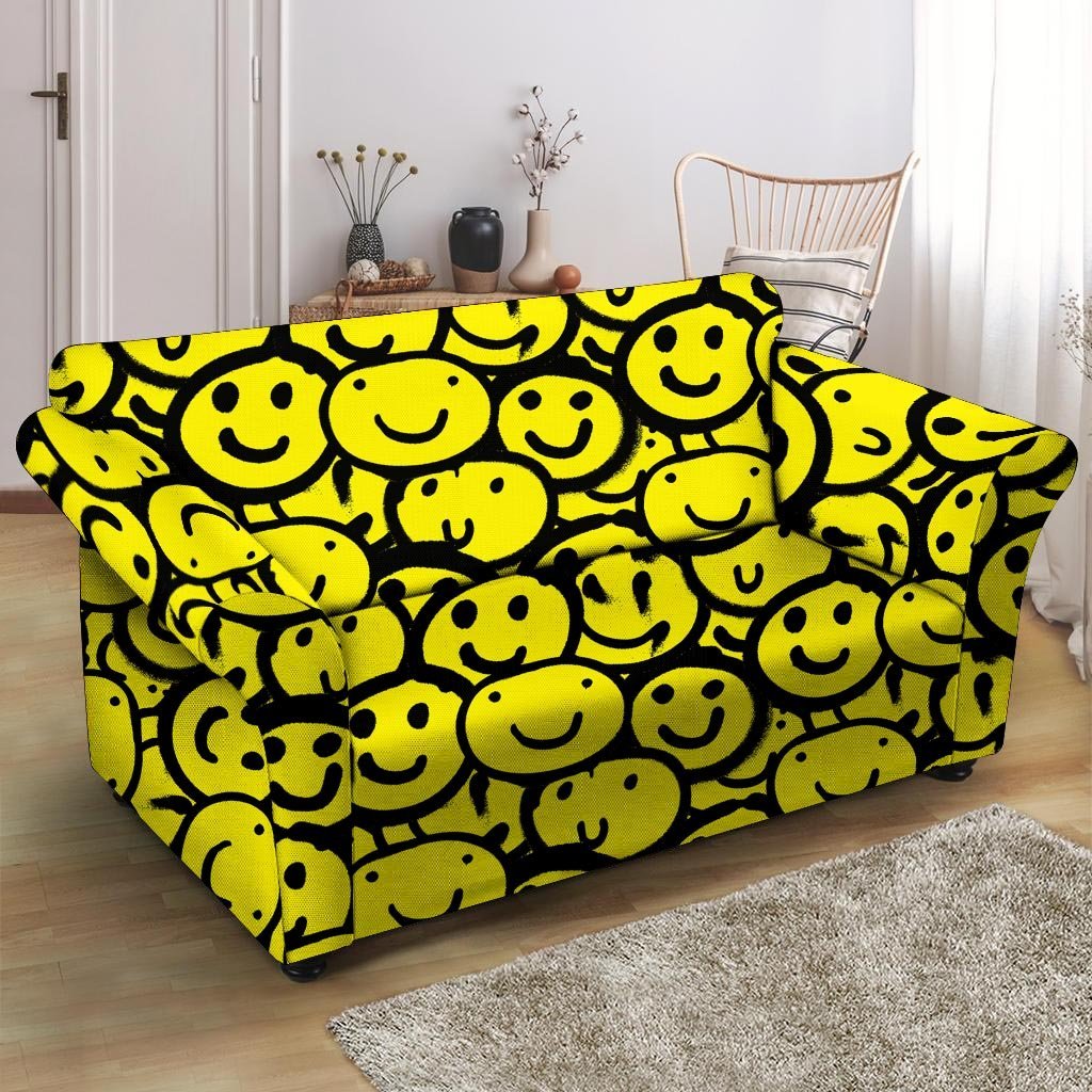 Graffiti Happy Emoji Print Loveseat Cover-grizzshop