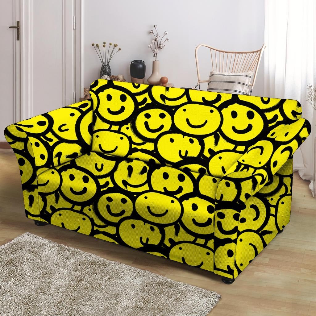 Graffiti Happy Emoji Print Loveseat Cover-grizzshop