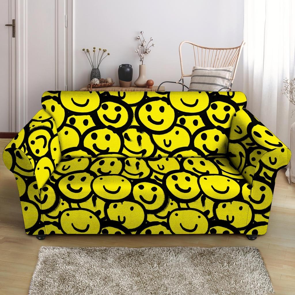 Graffiti Happy Emoji Print Loveseat Cover-grizzshop