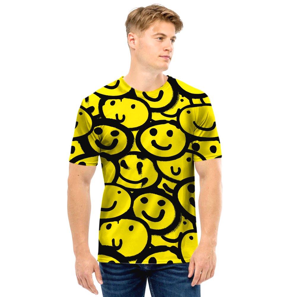 Graffiti Happy Emoji Print Men T Shirt-grizzshop