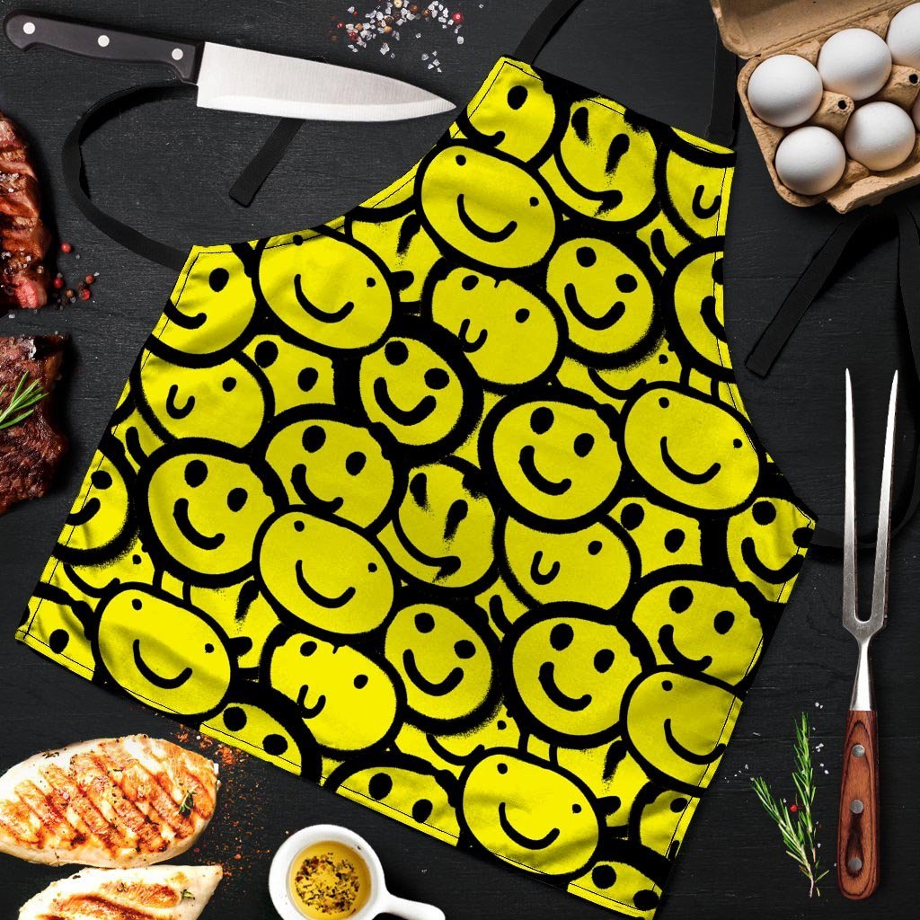 Graffiti Happy Emoji Print Men's Apron-grizzshop