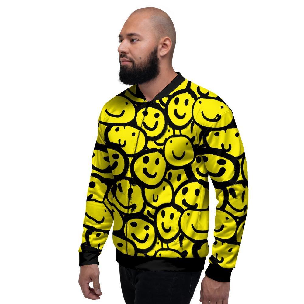 Graffiti Happy Emoji Print Men's Bomber Jacket-grizzshop