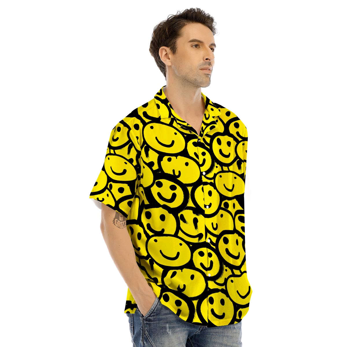 Graffiti Happy Emoji Print Men’s Hawaiian Shirt-grizzshop