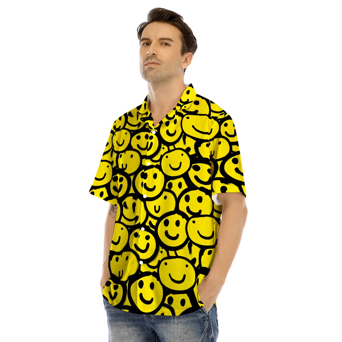 Graffiti Happy Emoji Print Men’s Hawaiian Shirt-grizzshop