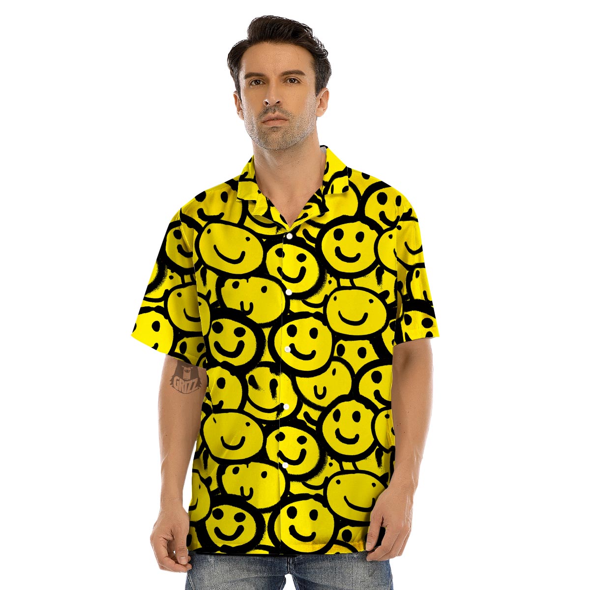 Graffiti Happy Emoji Print Men’s Hawaiian Shirt-grizzshop