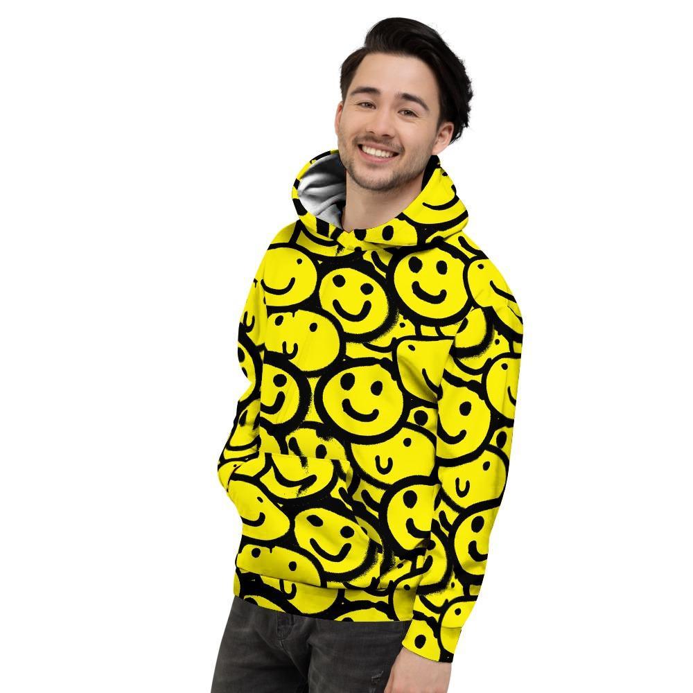 Graffiti Happy Emoji Print Men's Hoodie-grizzshop