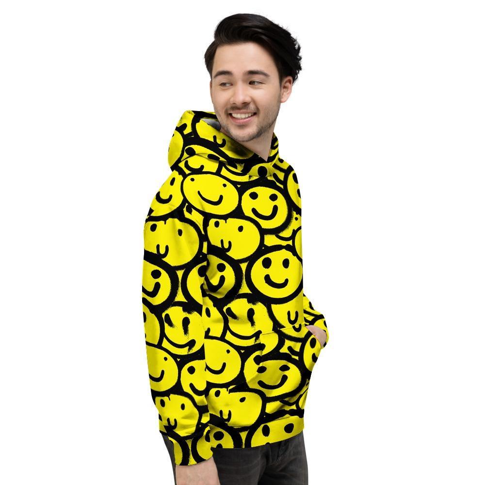 Graffiti Happy Emoji Print Men's Hoodie-grizzshop