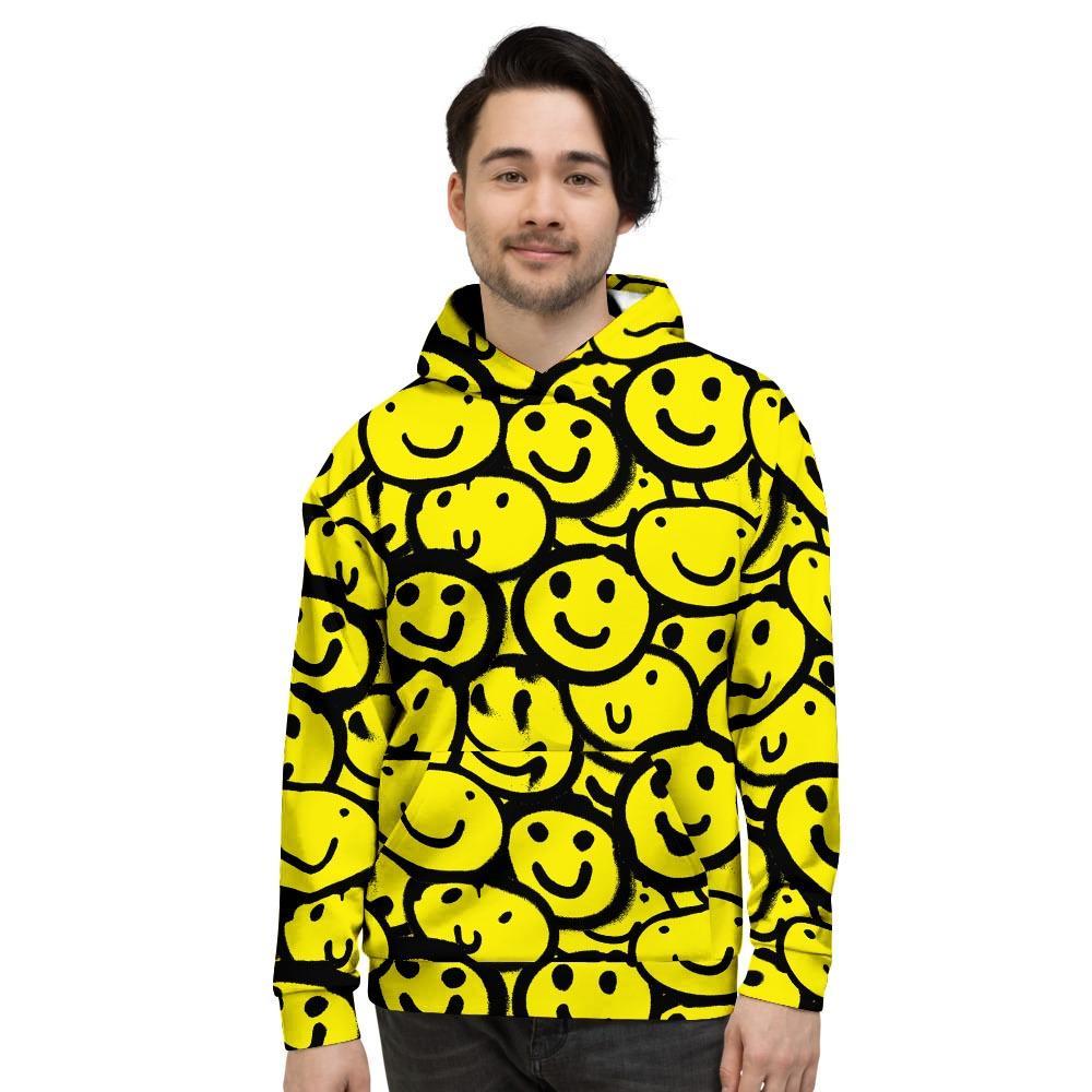 Graffiti Happy Emoji Print Men's Hoodie-grizzshop