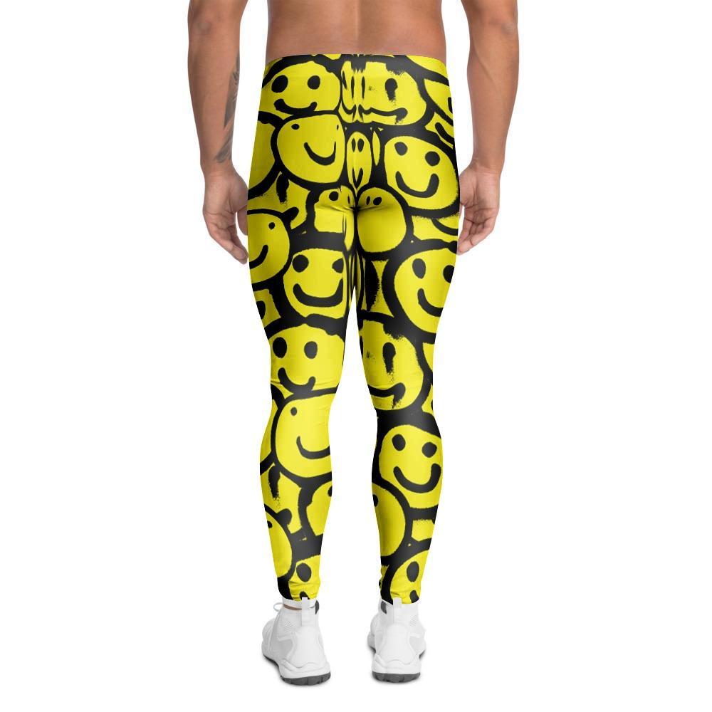 Graffiti Happy Emoji Print Men's Leggings-grizzshop