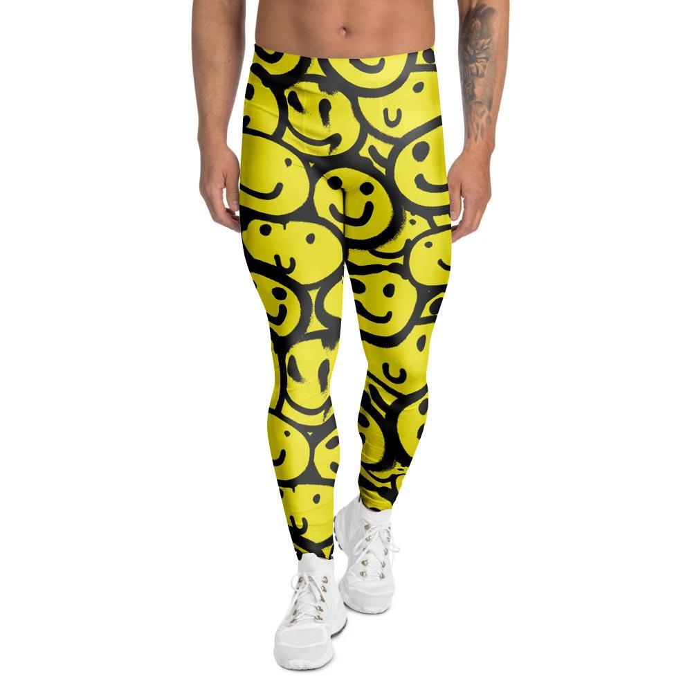 Graffiti Happy Emoji Print Men's Leggings-grizzshop