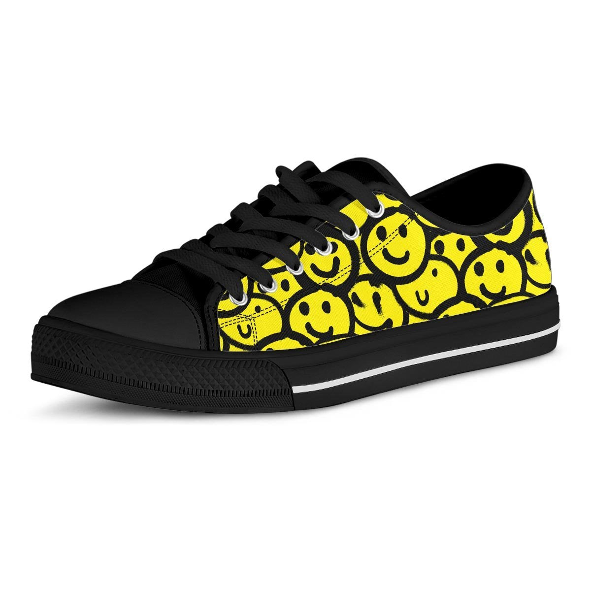 Graffiti Happy Emoji Print Men's Low Top Shoes-grizzshop