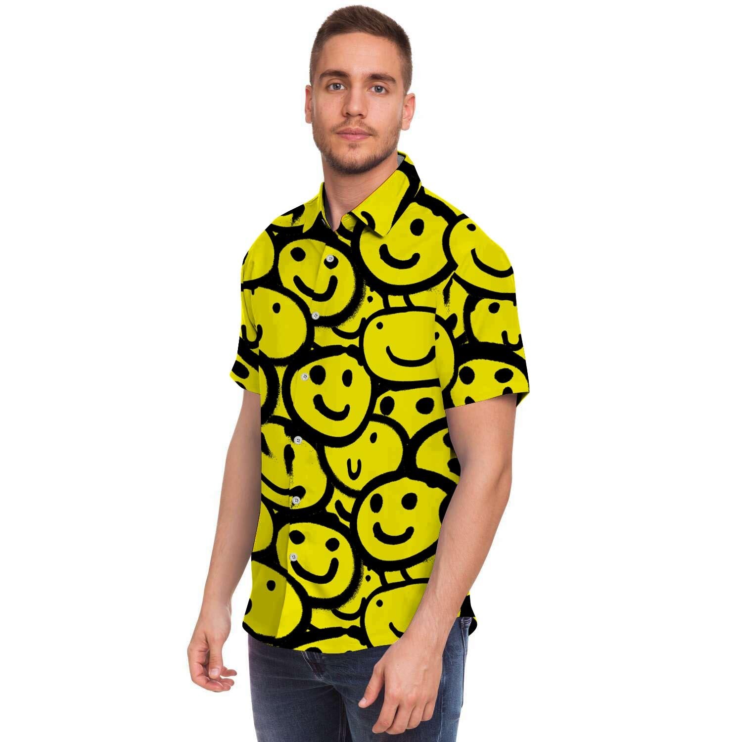 Graffiti Happy Emoji Print Men's Short Sleeve Shirt-grizzshop