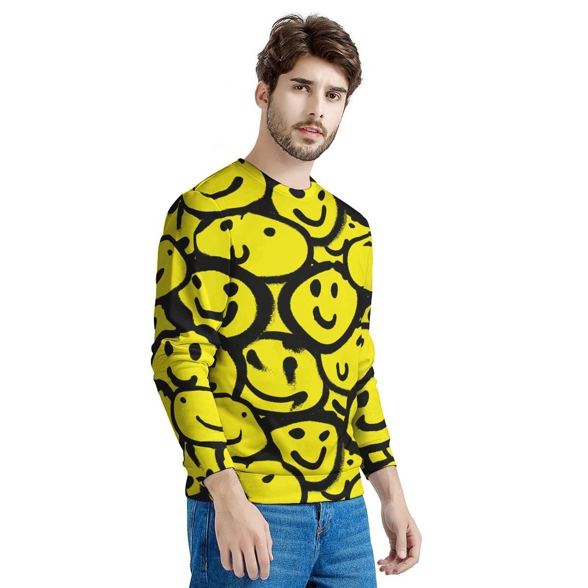 Graffiti Happy Emoji Print Men's Sweatshirt-grizzshop