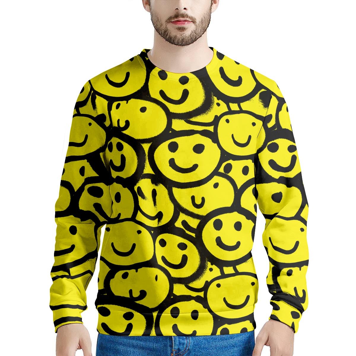 Graffiti Happy Emoji Print Men's Sweatshirt-grizzshop