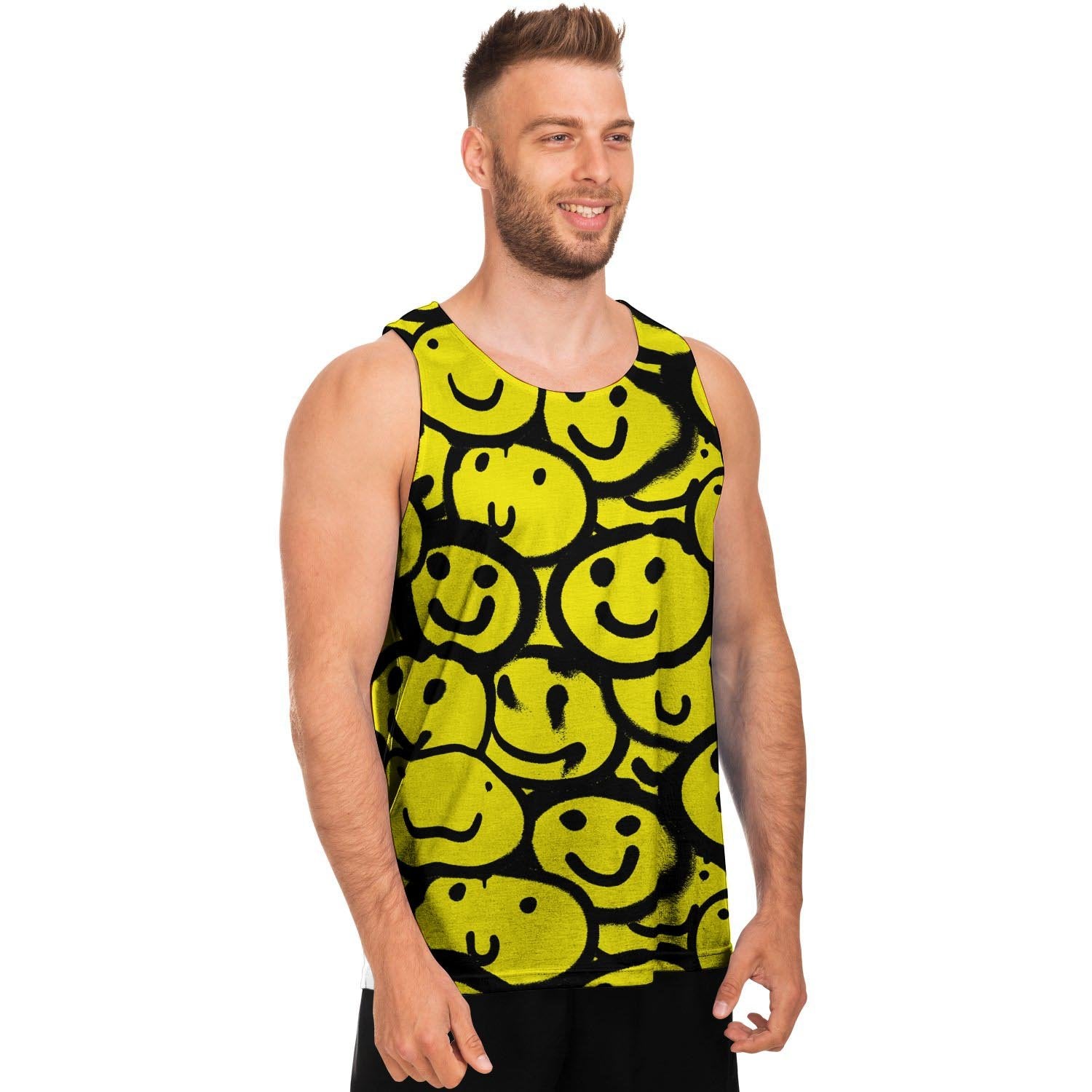 Graffiti Happy Emoji Print Men's Tank Tops-grizzshop