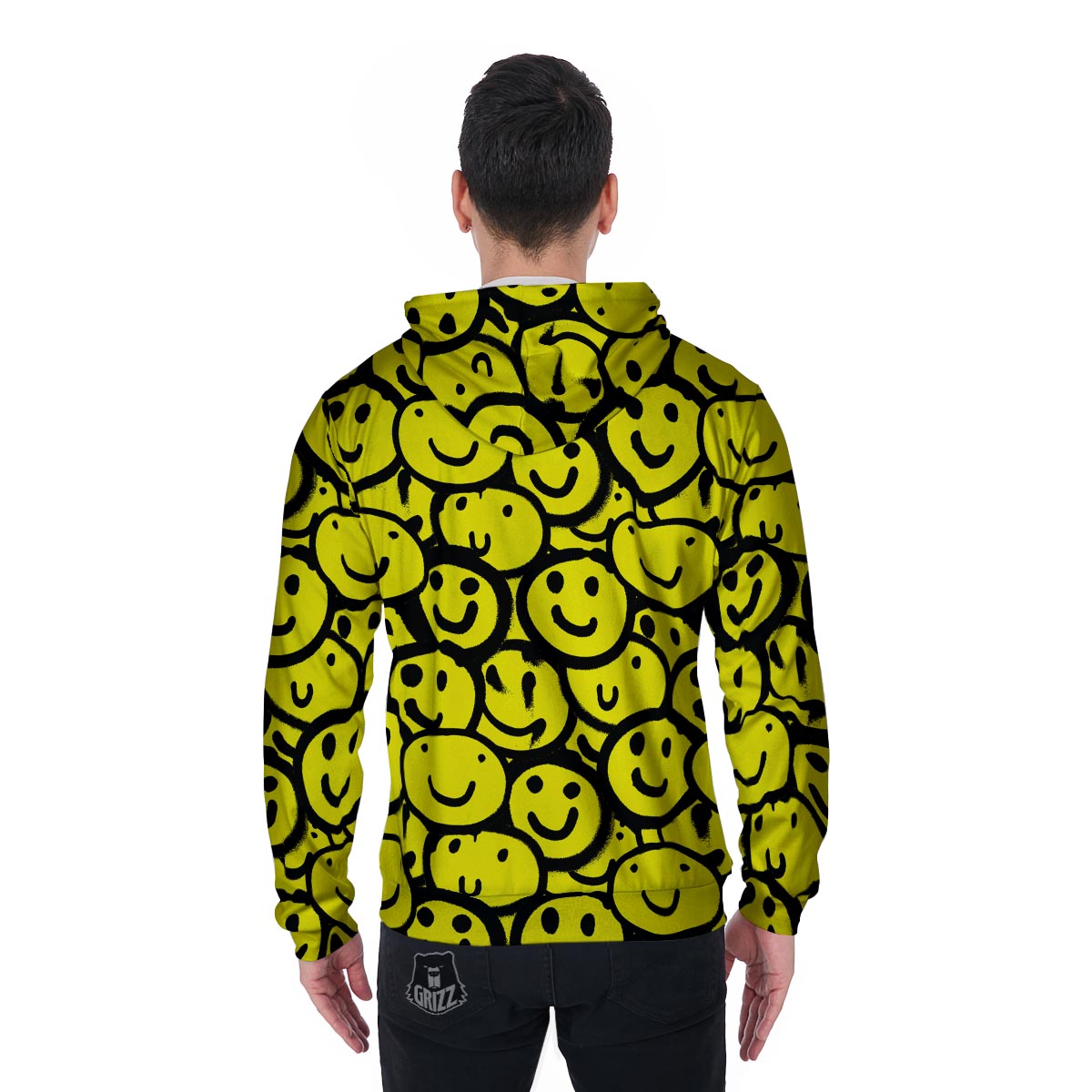 Graffiti Happy Emoji Print Men's Zip Up Hoodie-grizzshop