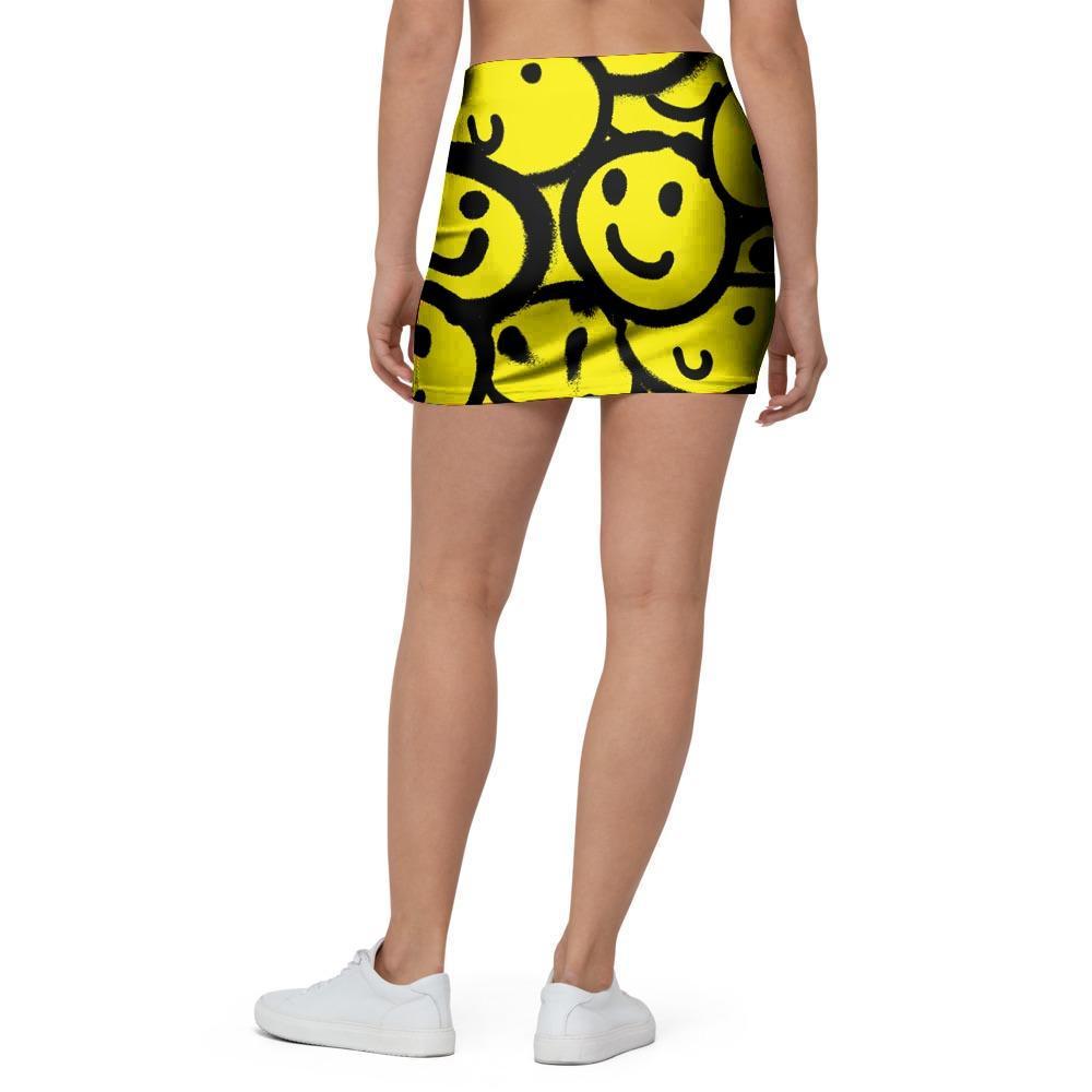 Graffiti Happy Emoji Print Mini Skirt-grizzshop