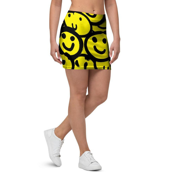 Graffiti Happy Emoji Print Mini Skirt Grizzshopping