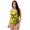 Graffiti Happy Emoji Print One Piece Swimsuite-grizzshop