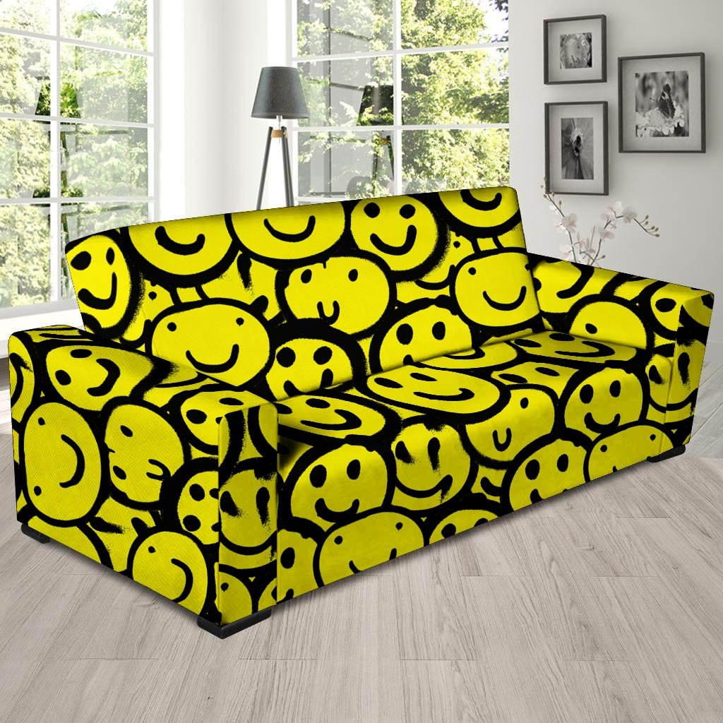 Graffiti Happy Emoji Print Sofa Cover-grizzshop