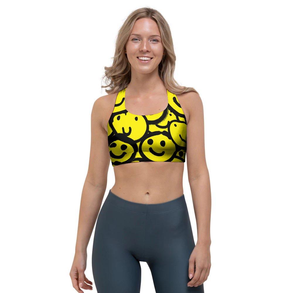 Graffiti Happy Emoji Print Sports Bra-grizzshop