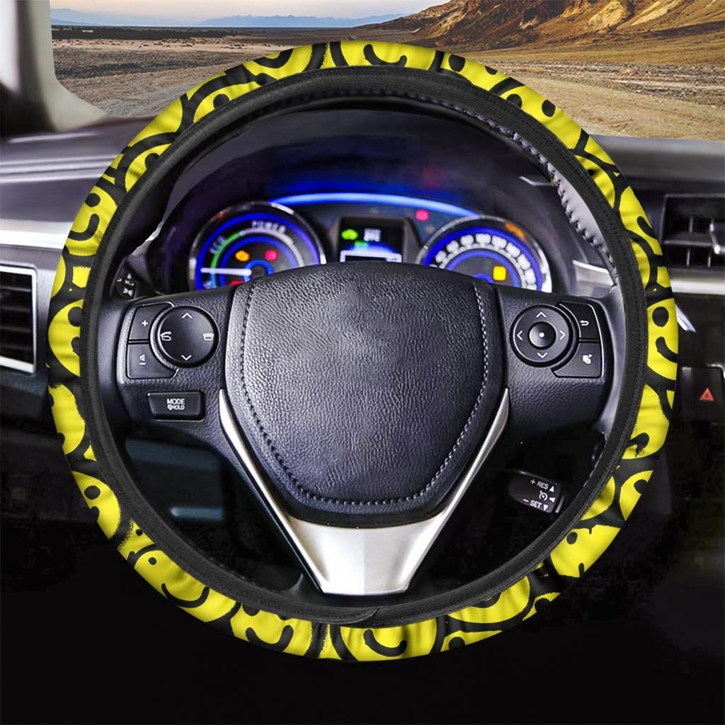 Graffiti Happy Emoji Print Steering Wheel Cover-grizzshop