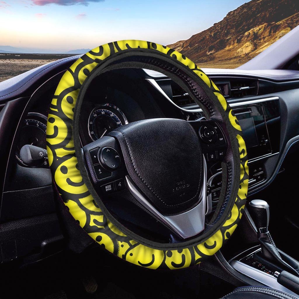 Graffiti Happy Emoji Print Steering Wheel Cover-grizzshop