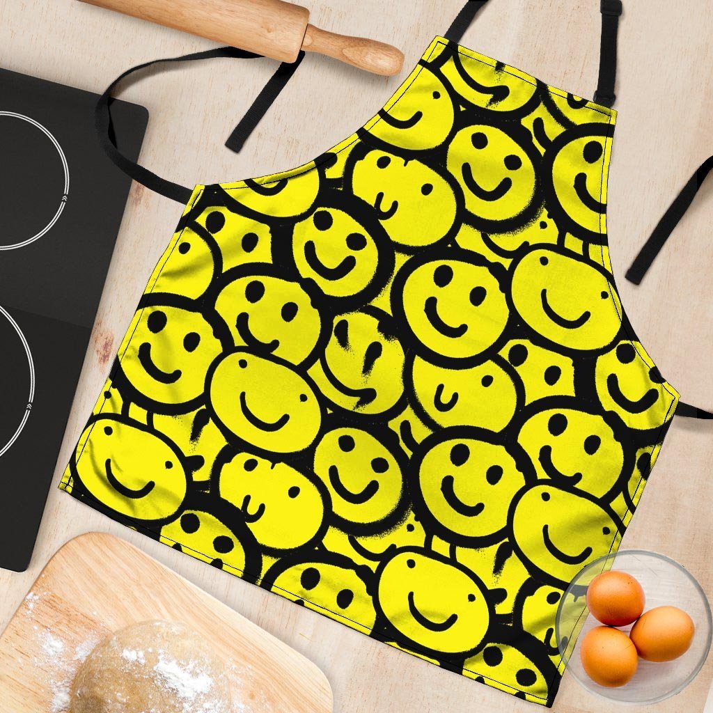 Graffiti Happy Emoji Print Women's Apron-grizzshop