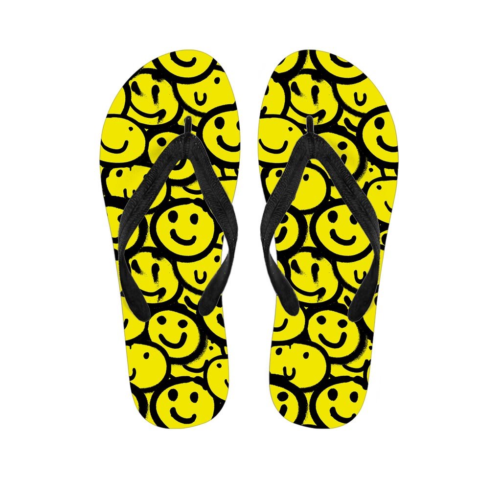 Graffiti Happy Emoji Print Women's Flip Flops-grizzshop