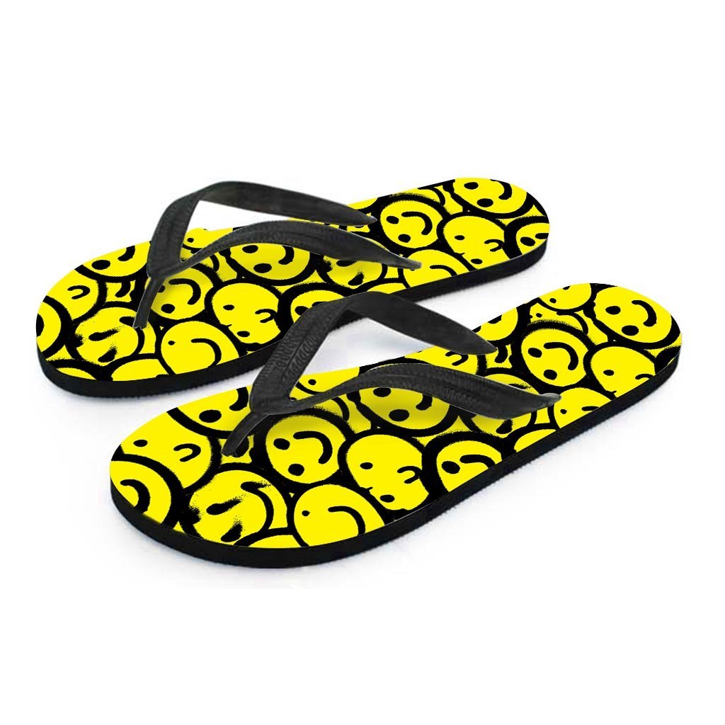 Graffiti Happy Emoji Print Women's Flip Flops-grizzshop