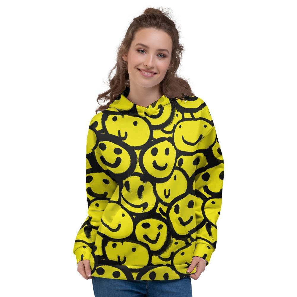 Graffiti Happy Emoji Print Women's Hoodie-grizzshop