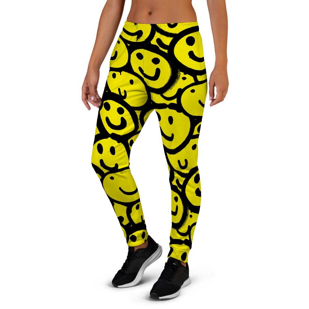 Graffiti Happy Emoji Print Women's Joggers-grizzshop