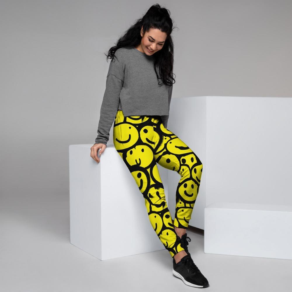 Graffiti Happy Emoji Print Women's Joggers-grizzshop