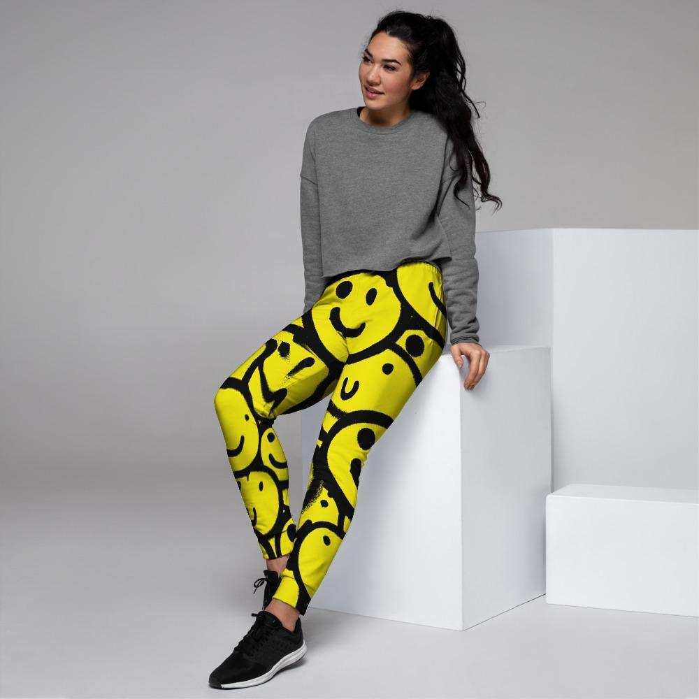 Graffiti Happy Emoji Print Women's Joggers-grizzshop