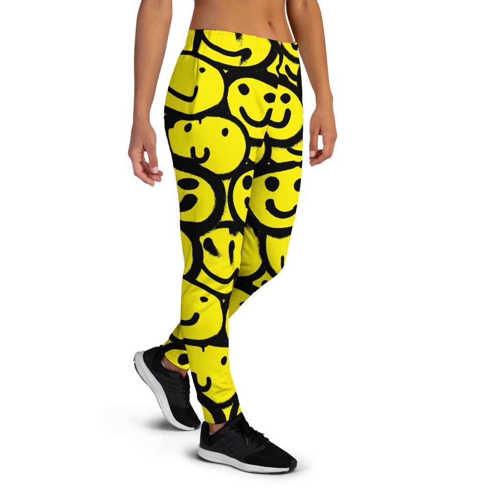 Graffiti Happy Emoji Print Women's Joggers-grizzshop