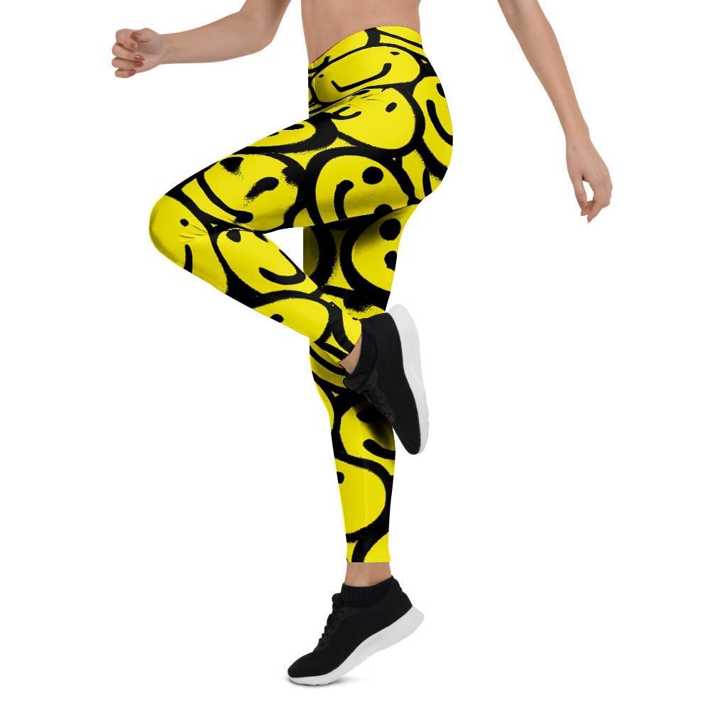 Graffiti Happy Emoji Print Women's Leggings-grizzshop