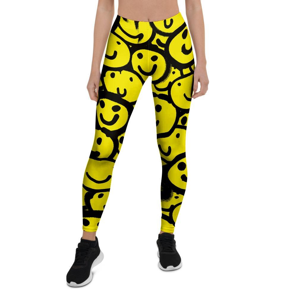 Graffiti Happy Emoji Print Women's Leggings-grizzshop