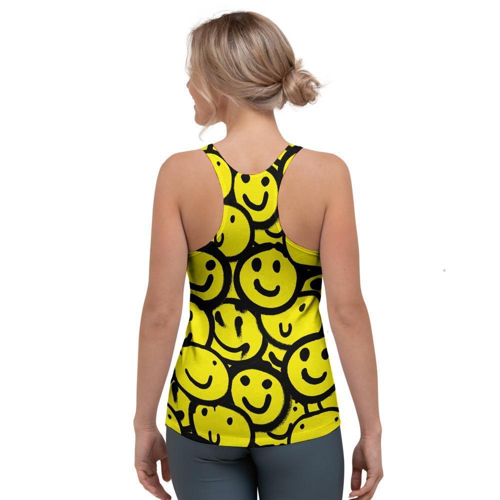 Graffiti Happy Emoji Print Women's Racerback Tank Top-grizzshop