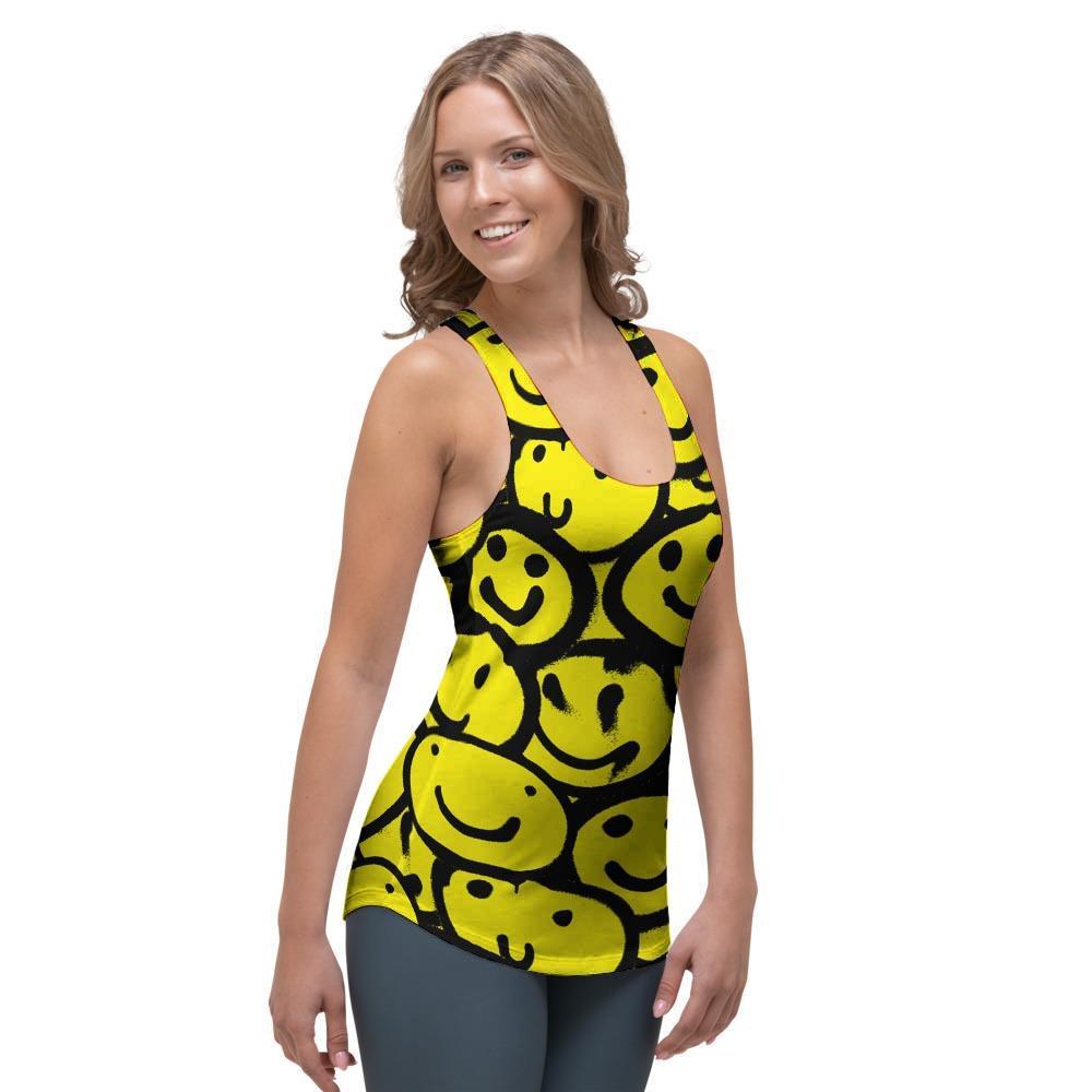 Graffiti Happy Emoji Print Women's Racerback Tank Top-grizzshop