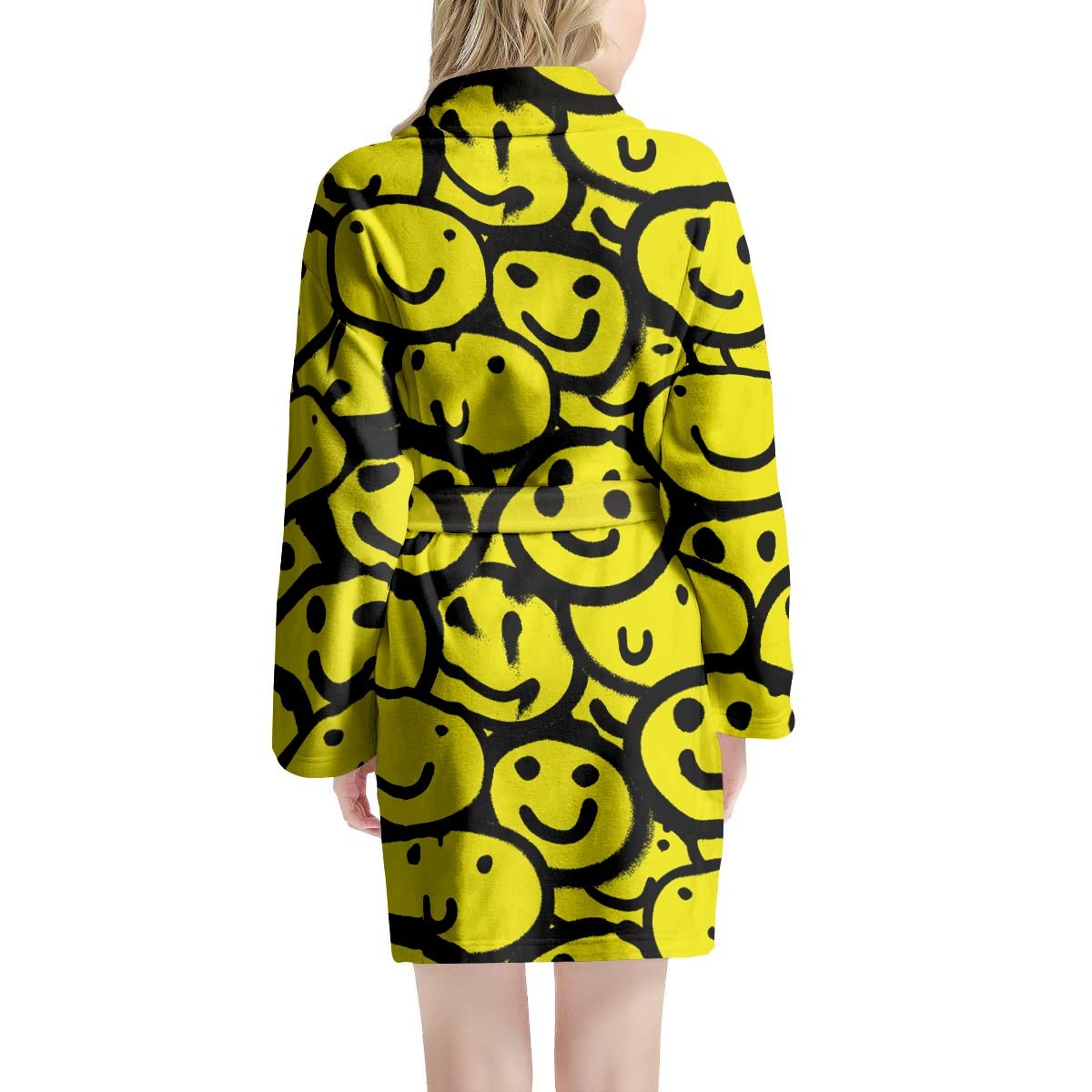 Graffiti Happy Emoji Print Women's Robe-grizzshop