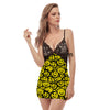 Graffiti Happy Emoji Print Women's Sexy Night Dress-grizzshop