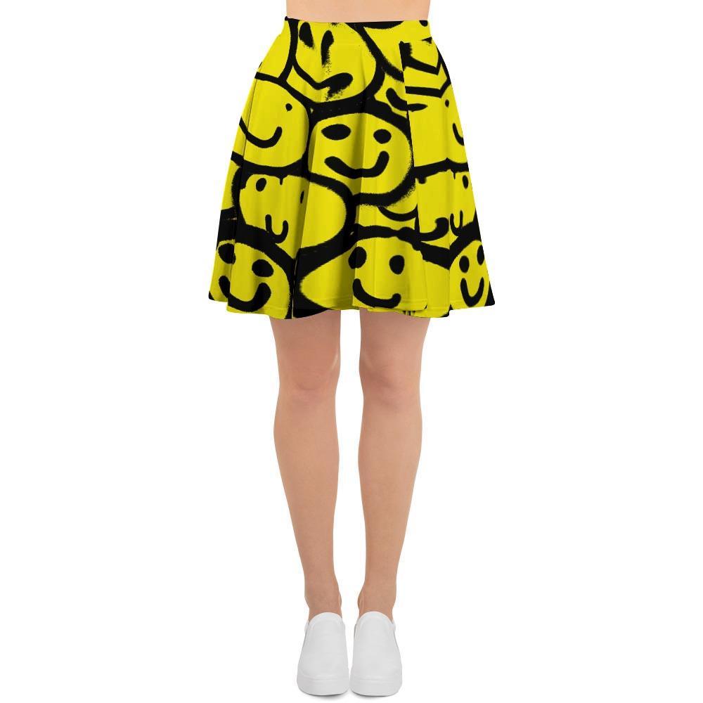 Graffiti Happy Emoji Print Women's Skirt-grizzshop