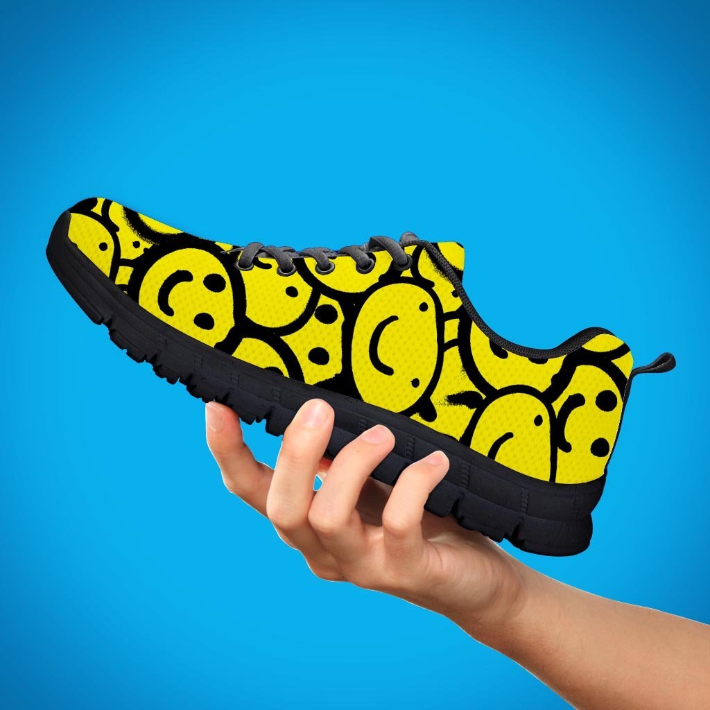 Graffiti Happy Emoji Print Women's Sneakers-grizzshop