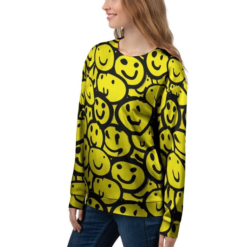 Graffiti Happy Emoji Print Women's Sweatshirt-grizzshop