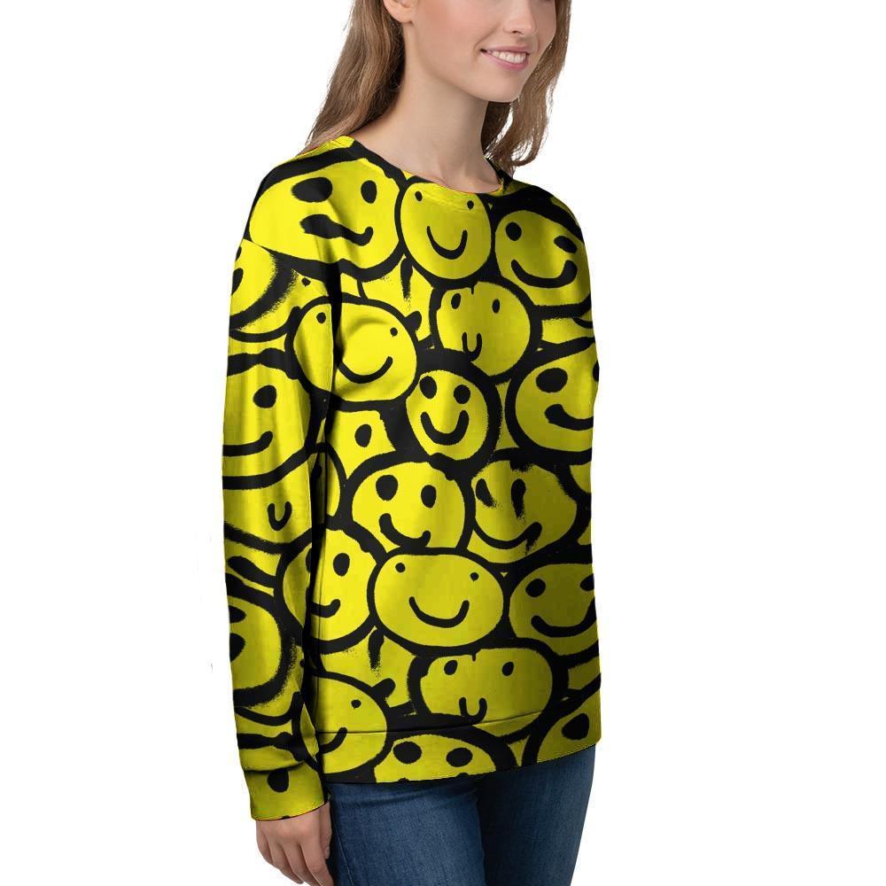 Graffiti Happy Emoji Print Women's Sweatshirt-grizzshop