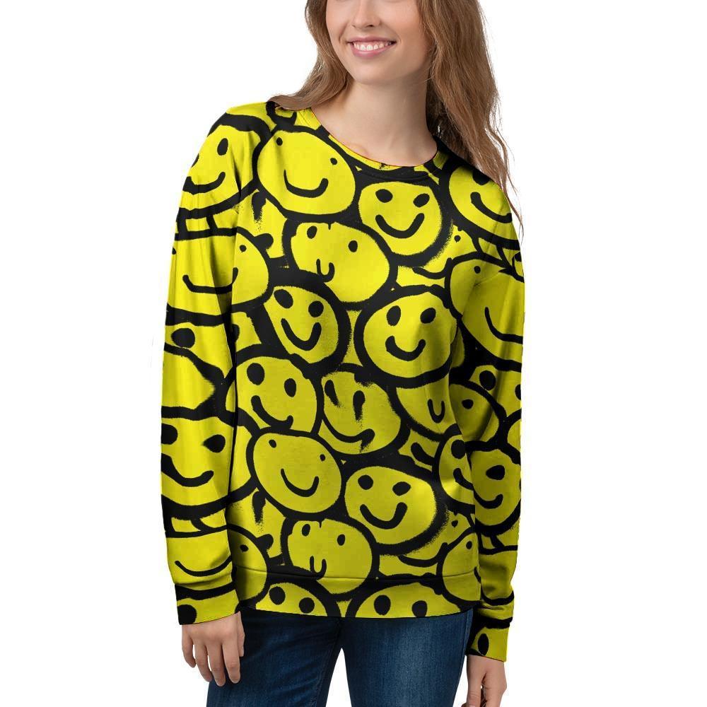 Graffiti Happy Emoji Print Women's Sweatshirt-grizzshop