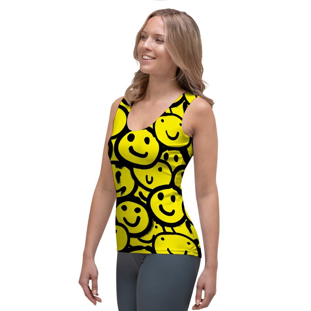 Graffiti Happy Emoji Print Women's Tank Top-grizzshop