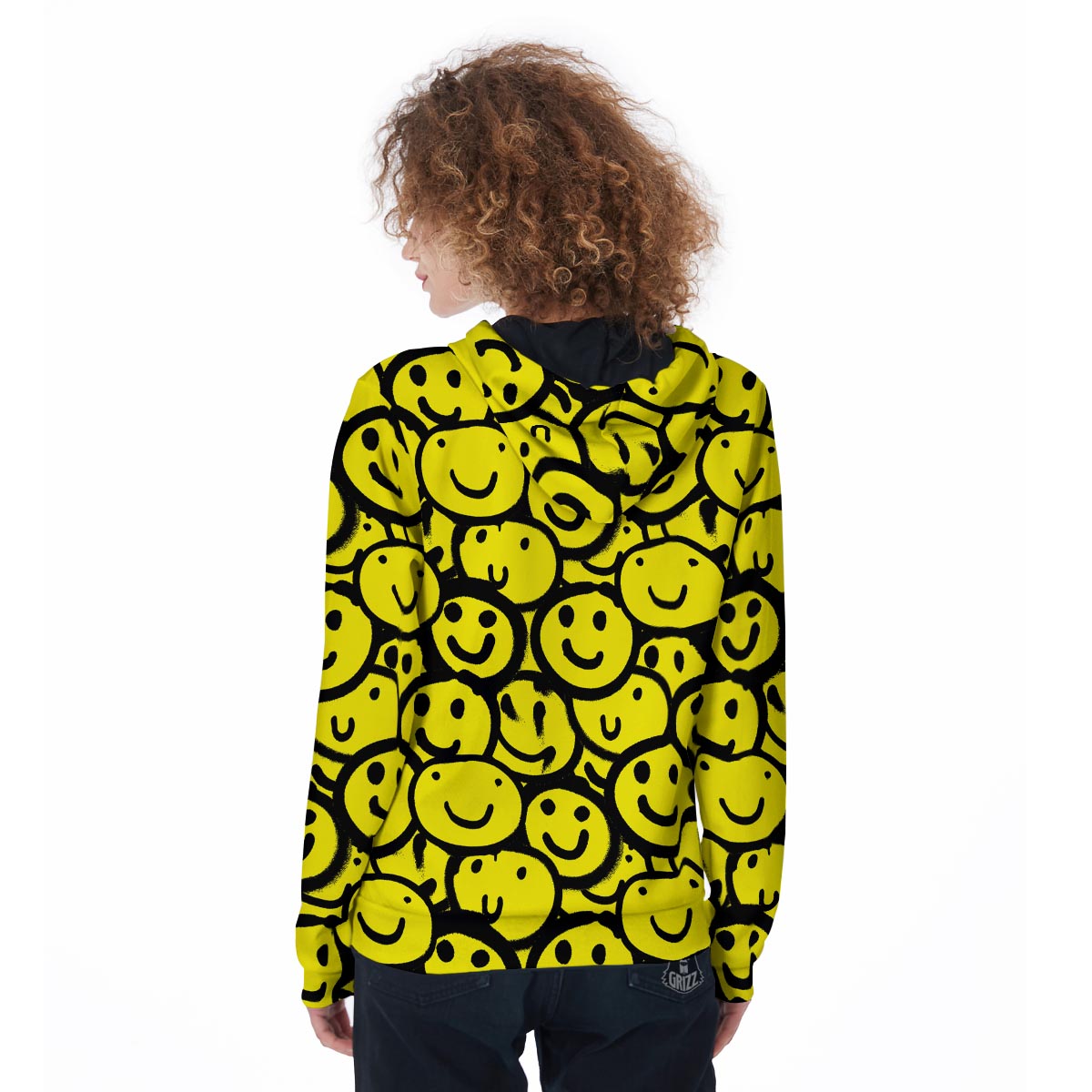 Graffiti Happy Emoji Print Women's Zip Up Hoodie-grizzshop